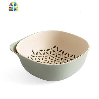 双层洗菜盆厨房洗菜篮水果篮家用水果盘创意客厅果盘蓝 FENGHOU U派深绿色