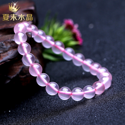 天然冰种粉水晶手链女单圈手串招桃花手办7A品质6-12毫米送女朋友老婆情人节七夕生日礼物