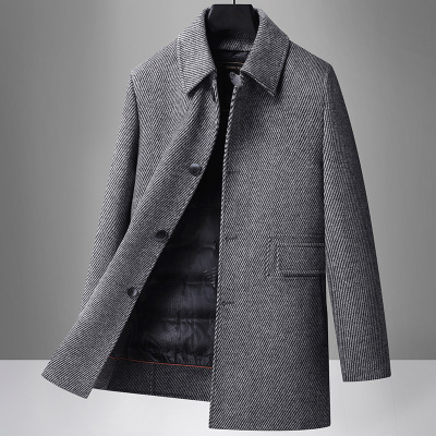 含桑蚕丝双面呢大衣男鹅绒内胆羊毛呢子外套秋冬中长款商务爸爸装