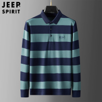 JEEP SPIRIT男士T恤全棉时尚大条纹体恤衫吉普商务休闲翻领男长袖t恤上衣