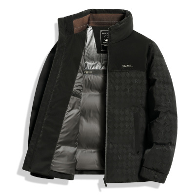 白鸭绒羽绒服男防风立领短款羽绒服防寒相拼羽绒外套