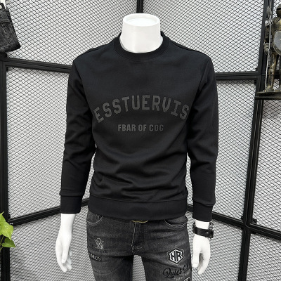 修身字母卫衣男秋冬新款印花字母修身长袖套头潮流in帅气加绒圆领