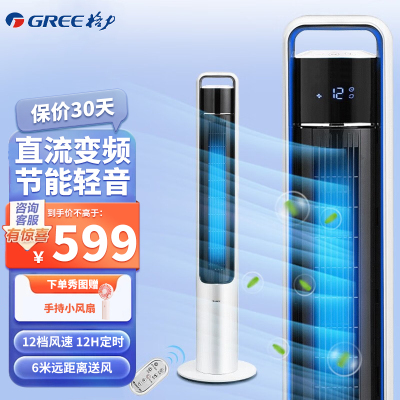 格力(GREE)塔扇FLZ-09X63Bg电风扇直流变频 家用12档大风量 智能遥控 12小时定时 无叶风扇办公室电风扇