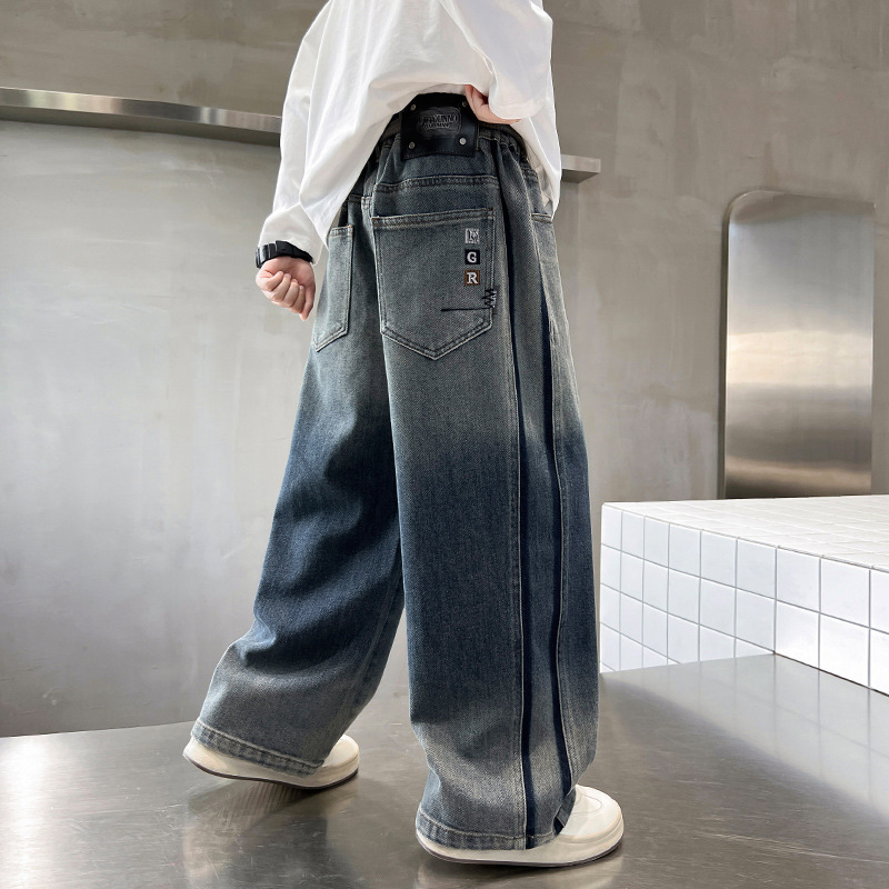 男童裤子秋装新款大童酷帅男孩宽松直筒长裤春秋季儿童牛仔裤