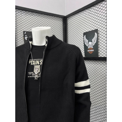 秋冬简约纯色杠条针织衫男设计感拉链外套慵懒风毛衣高级上衣