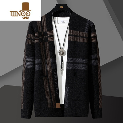 YANXU开衫毛衣男潮流条纹针织外套男士线衣外穿保暖V领百搭