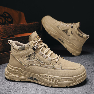 秋冬新款男士高帮马丁靴厚底增高户外工装男靴休闲时尚系带登山男