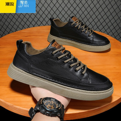 聚范夏季劳保男鞋黑色运动休闲板鞋男士防滑软底厨房上班工作皮鞋防水