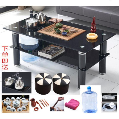 现代钢化玻璃功夫茶几办公室小户型特价茶桌带茶具套装简约出租房
