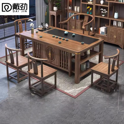戴劲茶台茶具套装一体禅意茶几茶桌椅组合泡茶台1.6似锦桌+围椅+4月牙