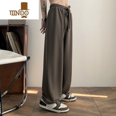 YANXU日系垂感加长裤子男高个子痞帅咖色西裤秋季感直筒阔腿休闲裤