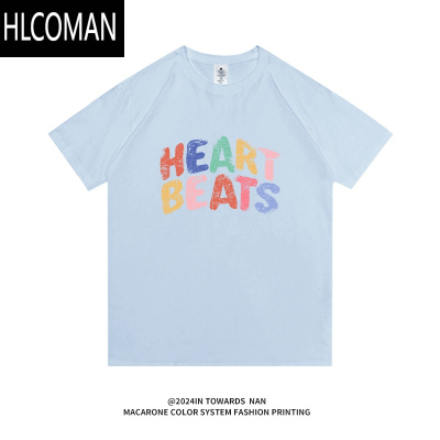 HLCOMAN朝南工作室 彩色字母印花正肩短袖T恤男女潮牌百搭宽松情侣上衣夏