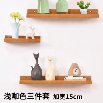 家柏饰(CORATED)客厅墙上置物架卧室壁挂电视背景墙装饰架一字实木板简约现代书架 浅咖色三件套