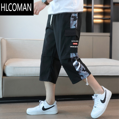 HLCOMAN薄款7分短裤男夏季运动宽松男生潮牌工装直筒八分过膝休闲七分裤