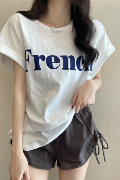 网红显瘦落肩甜酷短袖T恤女年新款宽松打底衫夏学生上衣女装