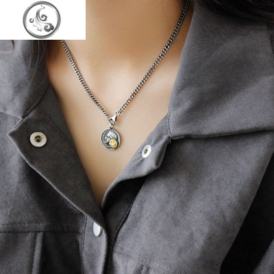 S925纯银圆牌人像项链女ins网红嘻哈潮牌小众设计长款男女毛衣链 JiMi