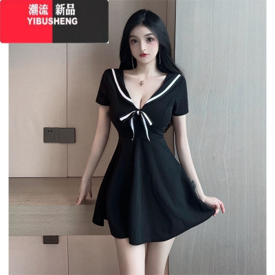 YIBUSHENG足浴技师工作服夜场上班衣服气质短袖a字性感夜场连衣裙减龄显瘦