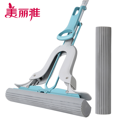 美丽雅 飞翼胶棉地拖34cm加大海绵头对折挤水吸水胶棉拖(赠替换头1个)