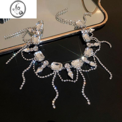 JiMi欧美夸张镶钻流苏项链气质轻奢锁骨链ins优雅感冷淡风项饰女