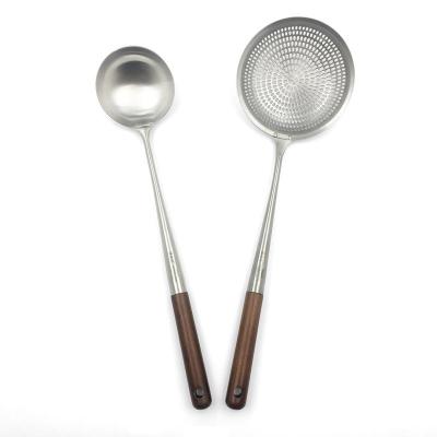 炒勺锅铲漏勺家用304不锈钢木柄厨师专用炒菜勺铲厨具套装 敬平 新款炒勺+漏勺(3年质保)