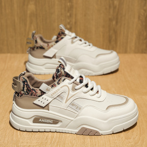 秋季新款低帮浅口板鞋平底平跟皮革拼接字母时尚休闲透气运动男鞋