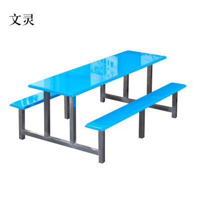 文灵不锈钢餐桌连体餐桌椅组合学校食堂员工小吃店快餐桌椅4人6人8人