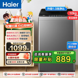 海尔(Haier)10公斤 变频 全自动 波轮洗衣机 1.0洗净比 纳米微泡净 除菌除螨 XQB100-BZ20B0