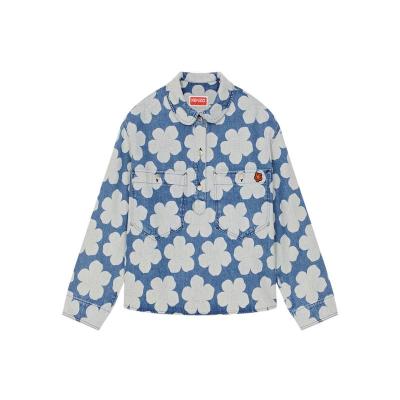 高田贤三(Kenzo)女牛仔外套长袖系扣彼得潘领通体印花胸前徽章纽