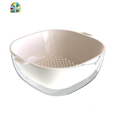 双层家用塑料洗菜洗水果厨房淘菜洗菜盆密孔多用篮 FENGHOU 柠檬黄洗菜篮洗菜篮