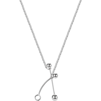 925纯银平衡杆项链圆珠几何线条锁骨链女小众艺术饰品礼物送女朋友老婆情人节七夕生日礼物