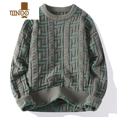 YANXU圆领毛衣男士新款潮牌设计感线条拼接针织衫男士加厚打底衫