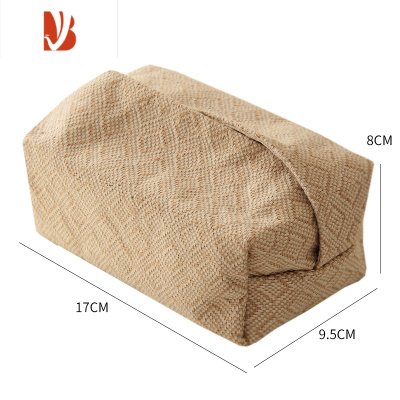 三维工匠日式简约纸巾套家用客厅民宿棉麻布艺抽纸盒车载创意纸巾盒ins 方格纹麻 纸巾套