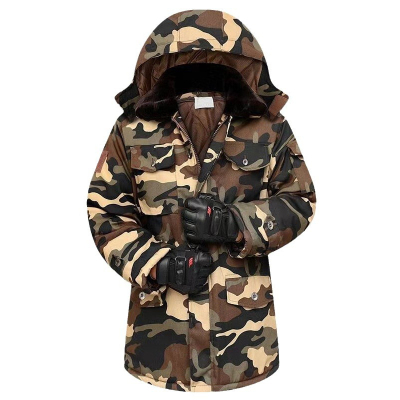 易企采 冬季加厚迷彩棉大衣男迷彩棉服可拆卸棉袄中长款冷库防寒服