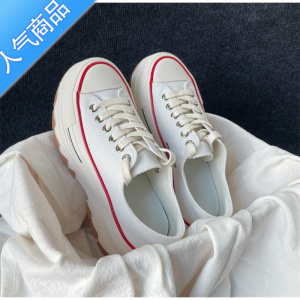 SUNTEK2023新款百搭休闲帆布鞋女黑色小个子增高厚底松糕鞋运动板鞋