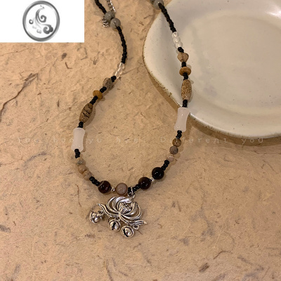 JiMi新中式祥云莲花平安锁项链女2023年新款民族风铃铛锁骨链复古配饰