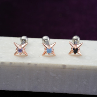迷你镶钻四角小星星螺丝拧堵耳骨钉粗杆韩国耳蜗钉耳屏钉送女朋友老婆情人节七夕生日礼物
