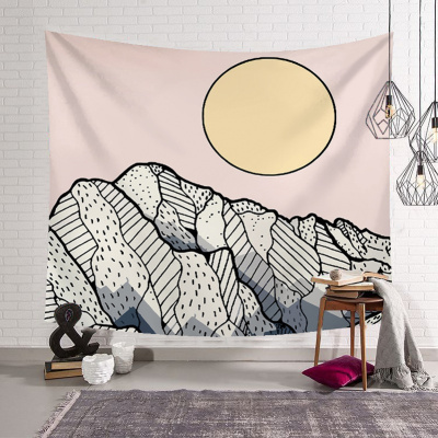 美帮汇复古山形线条床头卧室背景布墙装饰挂毯波西米亚北欧挂布 LS0804 绒布100高*150宽厘米横款