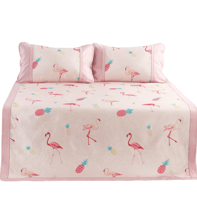 家柏饰(CORATED)冰丝席三件套风夏凉席1.8m可折叠凉席套件粉红弗洛拉