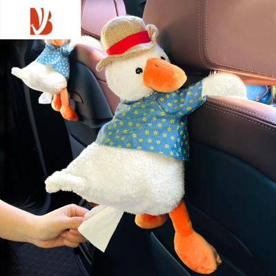 三维工匠车载纸巾盒抽纸盒袋车内椅背挂式装饰用品创意可爱卡通公仔玩偶女 萌鸭纸巾包