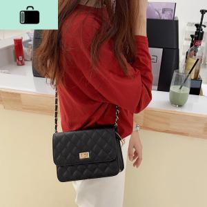 2020韩国气质chic链条小方包单肩斜挎包ins时尚百搭菱格纹包包女NEW LAKE 黑色acc女士单肩包 黑色acc