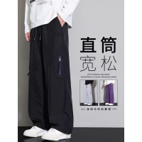 工装裤男士春秋款宽松直筒秋季新款垂感户外登山刺绣伞兵休闲裤子