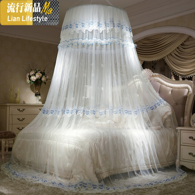 吊顶蚊帐吸顶圆顶公主风双人家用圆床1.5m1.8m床1.2m三开免安装 三维工匠