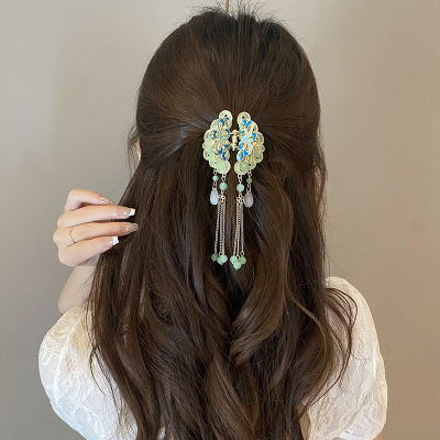 新中式蝴蝶步摇流苏抓夹女古风发饰旗袍汉服国风夹子头饰发夹新款送女朋友老婆情人节七夕生日礼物