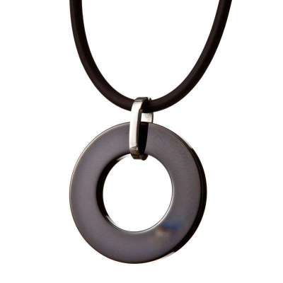 梦克拉 Mkela 钨金钨钢吊坠 配黑色皮绳 黑色圈动 圆形