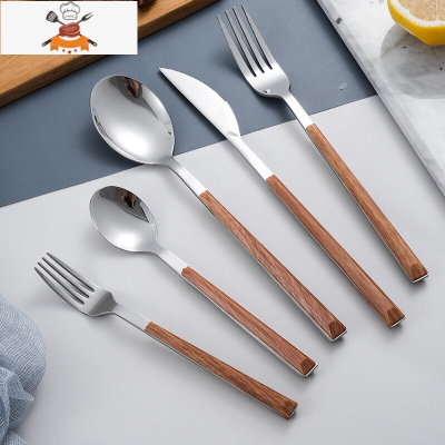 ins韩风网红不锈钢仿木柄刀叉勺 夹木西餐刀叉 甜品勺 礼品套装 敬平 餐刀+餐叉+餐勺+甜品勺+水果叉