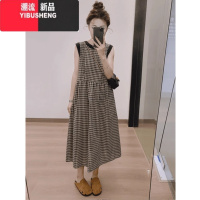 YIBUSHENG后背蝴蝶结格子无袖背心连衣裙女季宽松显瘦法式茶歇A字长裙子