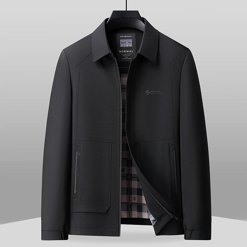 新款爸爸装春季翻领夹克中老年男式外套40-50岁中年服装男大码