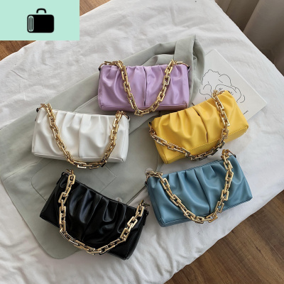 单肩腋下仙女包2020流行新款潮夏季时尚网红褶皱粗链条法棍云朵包NEW LAKE女士单肩包
