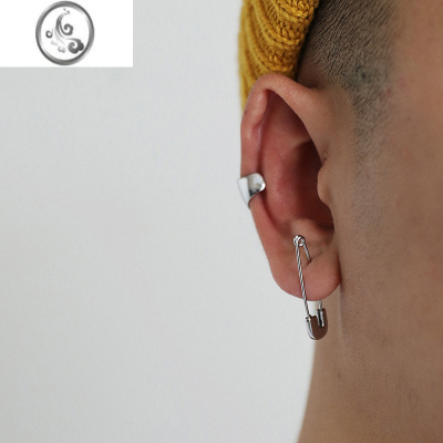 JiMi925银银回形针耳钉男曲别针耳环潮流个性小众设计百搭冷淡风ins