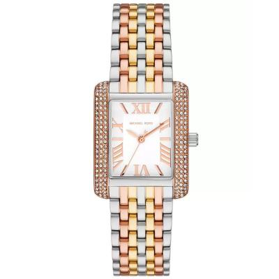 Michael Kors 女士三眼矩形闪钻拼接三色调钢链防水石英腕表